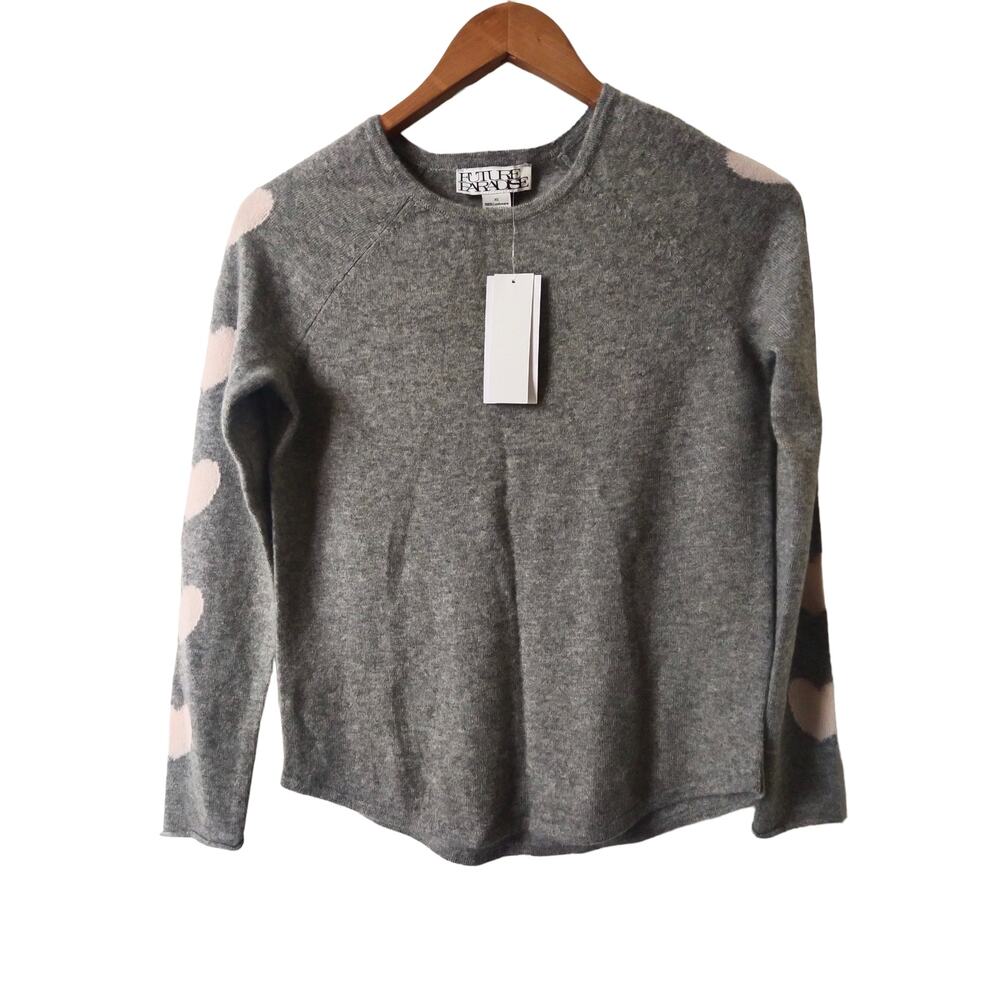 Future Paradise Cashmere Hearts Sweater Gray Pink Long Sleeve Size XS NWT - Picture 4 of 10